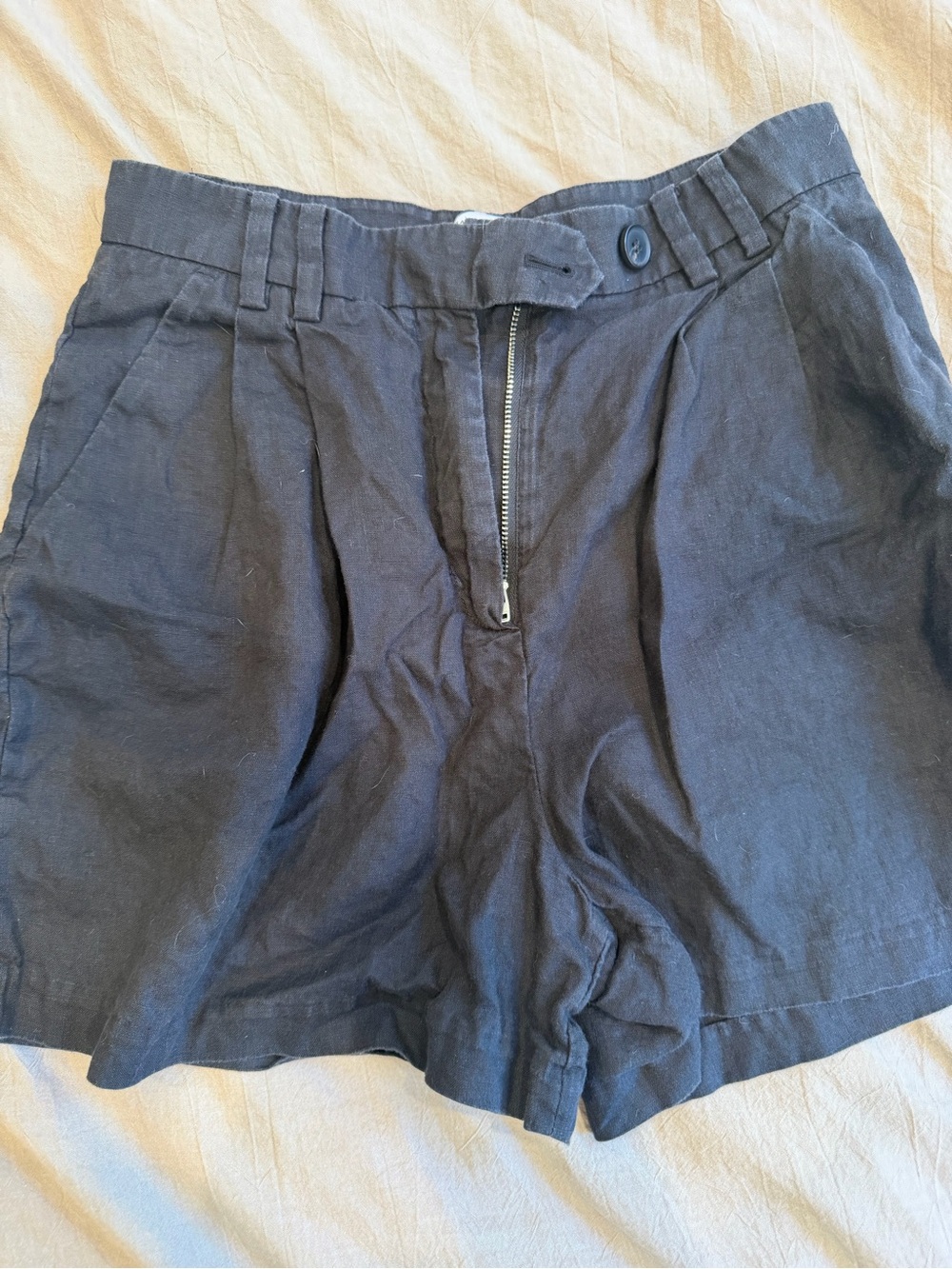 & Other Stories Black High-Waist Linen-Blend Shorts